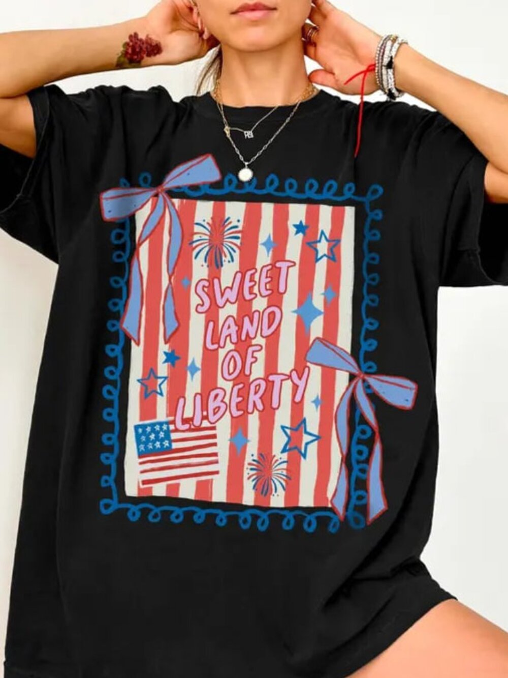 USA Fourth of July Shirt, Graphic Bow Tee, Independence Day Gift